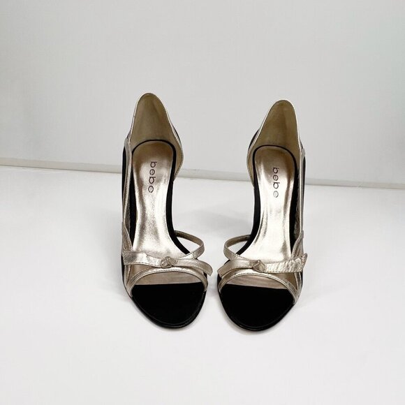 BEBE Black and Silver Slip On Party Heels‎ 6 - Picture 2 of 9